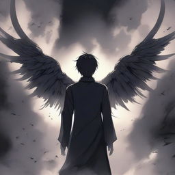 A dramatic anime-style book cover for 'The Second God' featuring a central character with multiple wings and a body made of shadows