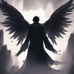 A dramatic anime-style book cover for 'The Second God' featuring a central character with multiple wings and a body made of shadows