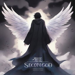 An anime-style book cover for 'The Second God' featuring a central character with multiple wings and a body made of shadows