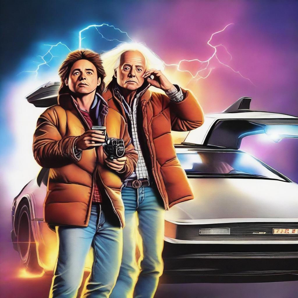 Create a realistic Back to the Future poster featuring Robert Downey Jr