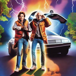 Create a realistic Back to the Future poster featuring Robert Downey Jr