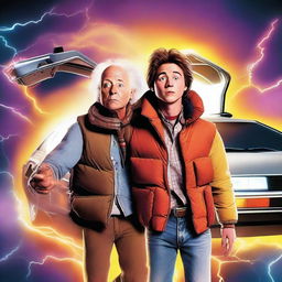 Create a realistic Back to the Future poster featuring Robert Downey Jr