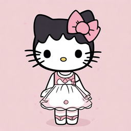 Create an image of Hello Kitty with short, wavy black hair, wearing a white headband