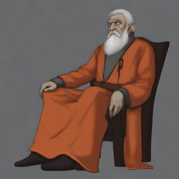 Digital art of an elderly half-orc in mage robes of orange color