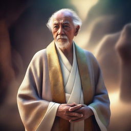 Digital art of an elderly man in flowing robes, with a wise and serene expression