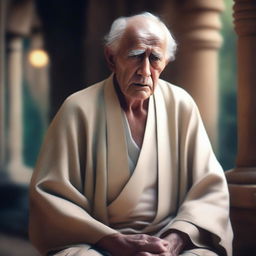 Digital art of an elderly man in flowing robes, with a wise and serene expression