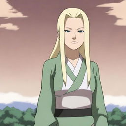 A detailed illustration of Tsunade from Naruto, depicted with a fuller figure