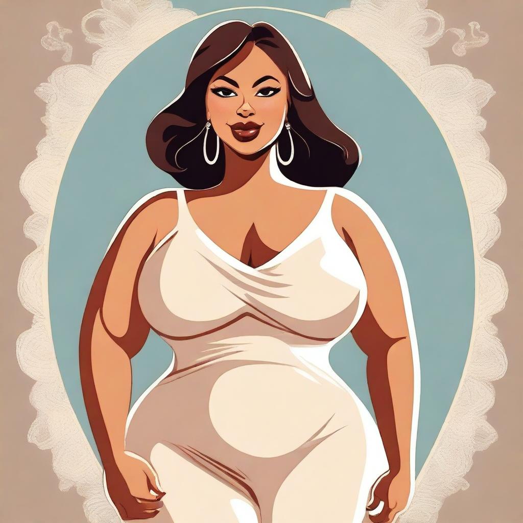 A tasteful and respectful illustration of a beautiful, confident, and curvy woman with a fuller figure