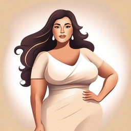 A tasteful and respectful illustration of a beautiful, confident, and curvy woman with a fuller figure