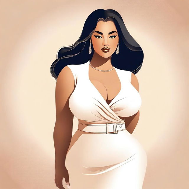 A tasteful and respectful illustration of a beautiful, confident, and curvy woman with a fuller figure