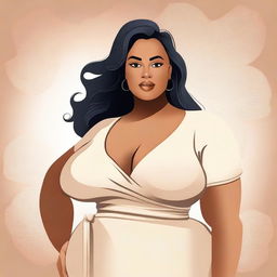 A tasteful and respectful illustration of a beautiful, confident, and curvy woman with a fuller figure