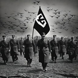 Create an image that visually represents the rise and fall of the Nazis as a chilling reminder of the dangers of extremism, hatred, and unchecked power