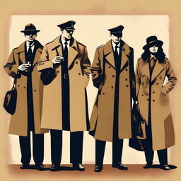 Create a vintage-style image depicting the Romanian secret police engaged in spying activities