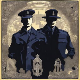 Create an image rich in symbolism depicting the Romanian secret police engaged in spying activities