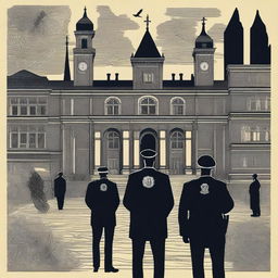 Create a symbolic image depicting the Romanian secret police engaged in spying activities