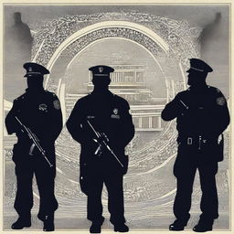 Create a symbolic image depicting the Romanian secret police engaged in spying activities