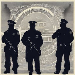 Create a symbolic image depicting the Romanian secret police engaged in spying activities