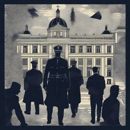 Create a symbolic image depicting the Romanian secret police engaged in spying activities