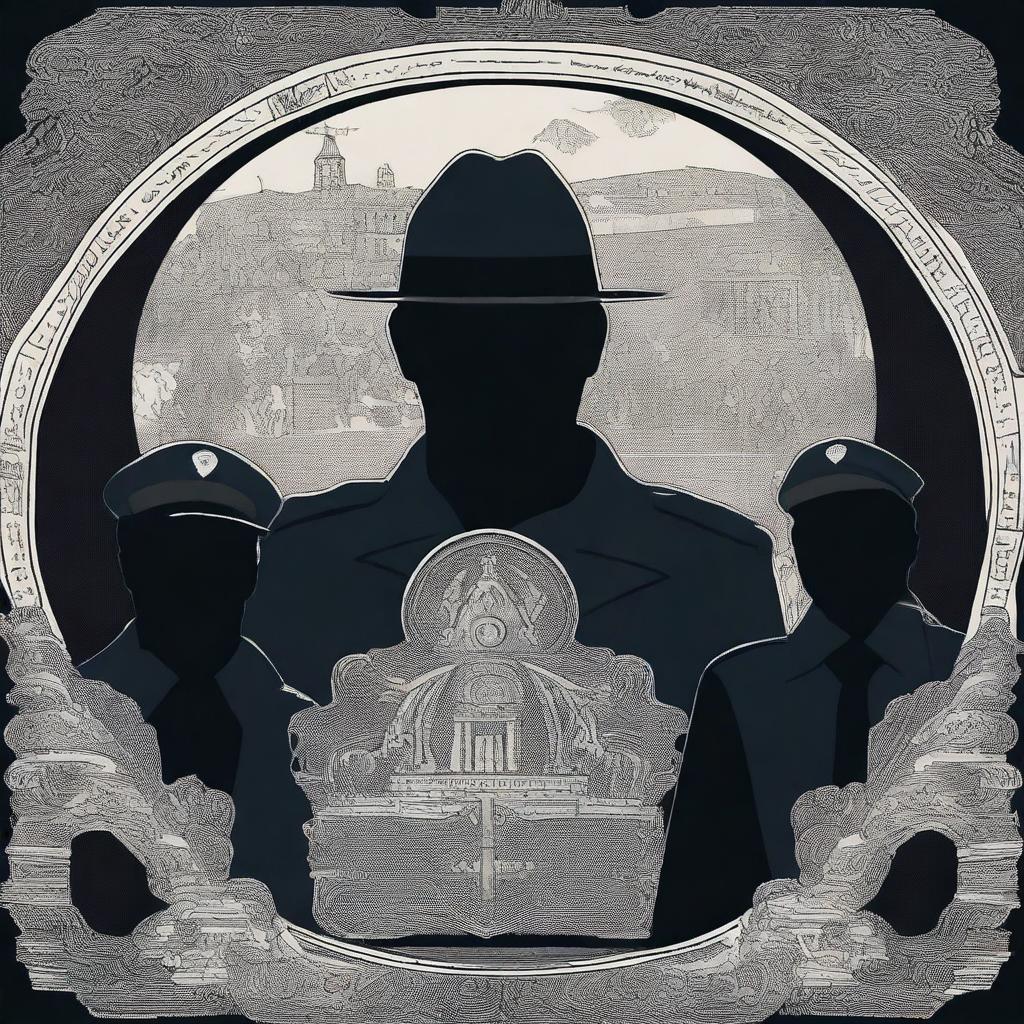 Create a symbolic image depicting the Romanian secret police engaged in spying activities