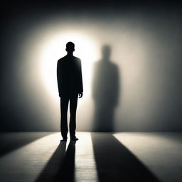 A man standing with a bright light shining from beside him, casting dramatic shadows