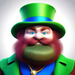 A medium-height dwarf with blue skin, wearing a green cape and a burgundy top hat