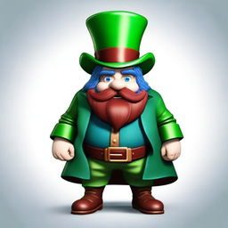 A medium-height dwarf with blue skin, wearing a green cape and a burgundy top hat