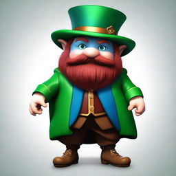 A medium-height dwarf with blue skin, wearing a green cape and a burgundy top hat