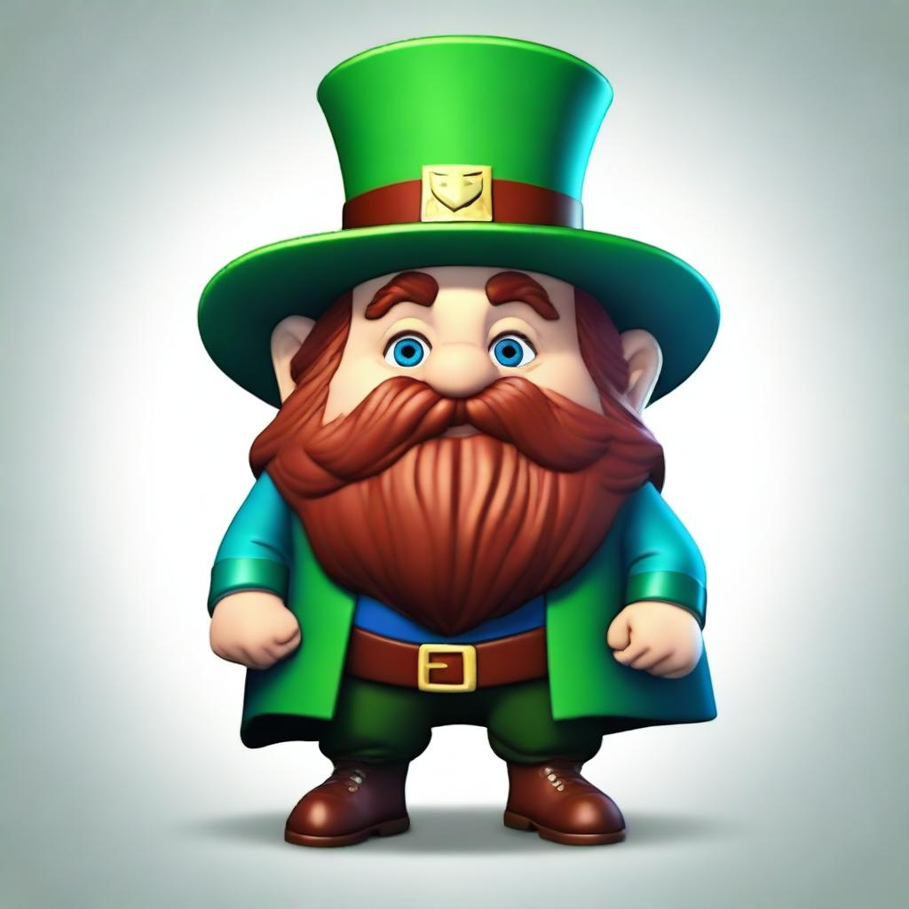 A medium-height dwarf with blue skin, wearing a green cape and a burgundy top hat