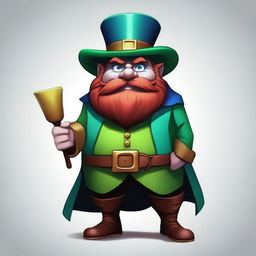 A medium-height dwarf with blue skin, wearing a green cape and a burgundy top hat