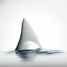 A realistic depiction of a single shark fin emerging from a white background