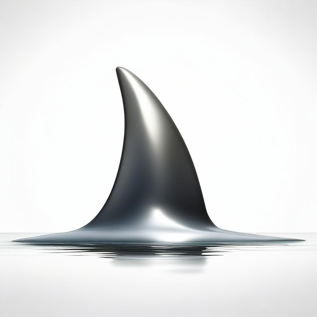 A realistic depiction of a single shark fin emerging from a white background