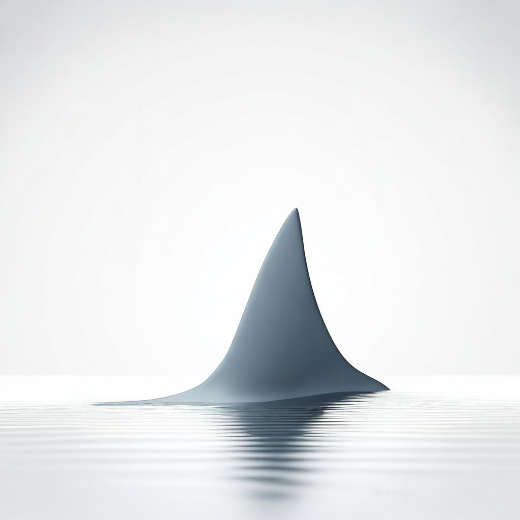 A single shark fin emerging from a white background