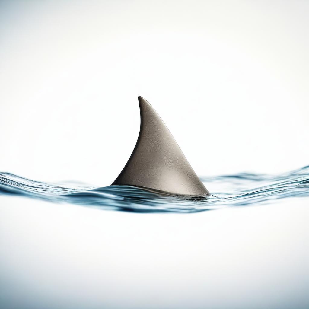 A single shark fin emerging from a white background