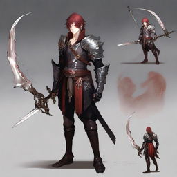 Create a human character with the following characteristics: human, arcane warrior class, wielding two short swords, one in each hand, with a glowing bow on their back that shines under the moonlight