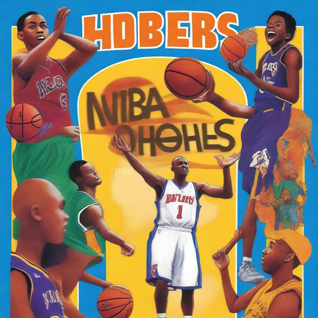 Create a vibrant and engaging book cover titled 'Hoops Heroes: The NBA's Story Book - A Kid's Guide to Basketball’s Best Moments'