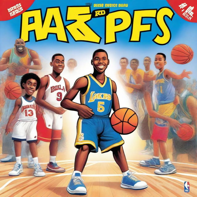 Create a vibrant and engaging book cover titled 'Hoops Heroes: The NBA's Story Book - A Kid's Guide to Basketball’s Best Moments'