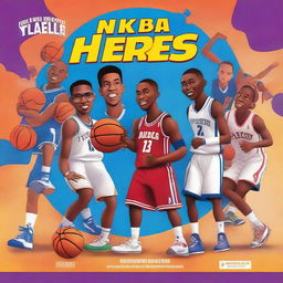 Create a vibrant and engaging book cover titled 'Hoops Heroes: The NBA's Story Book - A Kid's Guide to Basketball’s Best Moments'