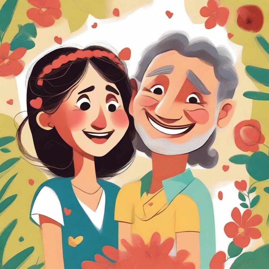 A beautiful and heartwarming illustration titled 'Meus três amores' depicting three beloved characters or individuals in a loving and joyful setting