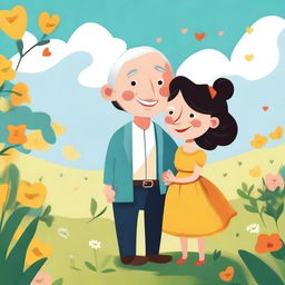 A beautiful and heartwarming illustration titled 'Meus três amores' depicting three beloved characters or individuals in a loving and joyful setting