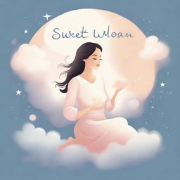 A serene image of a woman sitting in the clouds, holding a glowing star in her hands