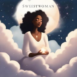 A serene image of a black woman sitting in the clouds, holding a glowing star in her hands