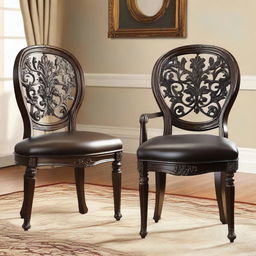 Create a piece of art featuring beautifully designed chairs with a European style and artful sensibility