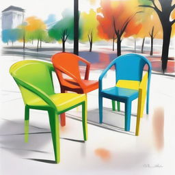 Create a piece of art featuring newly designed outdoor chairs