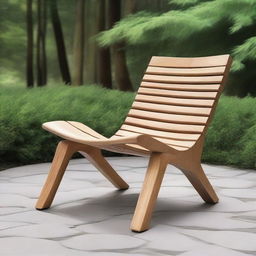 Create an artistic and versatile outdoor chair design that incorporates natural elements like wood, bamboo, or stone