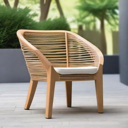 Create an artistic and versatile outdoor chair design that incorporates natural elements like wood, bamboo, or stone