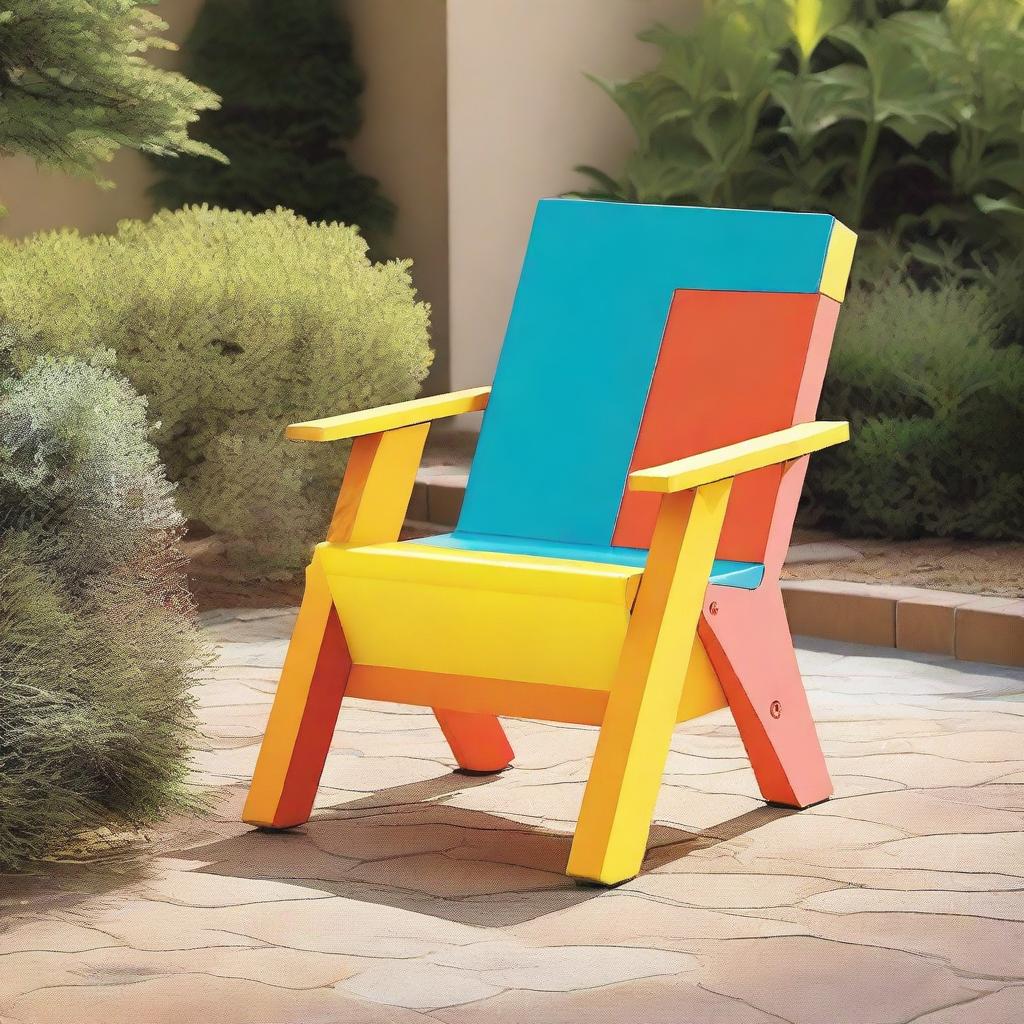 Design an artistic and versatile outdoor chair that includes adjustable seat angles or height to suit different users