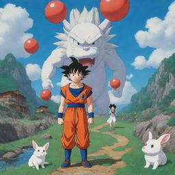 A scene from Dragon Ball recreated in the unique, whimsical style of Studio Ghibli.