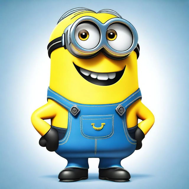 A detailed and vibrant illustration of a Minion named Dave, featuring his signature blue overalls, goggles, and cheerful expression