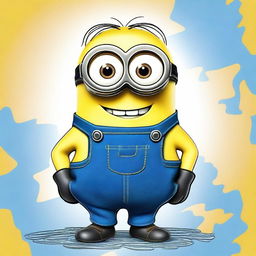 A detailed and vibrant illustration of a Minion named Dave, featuring his signature blue overalls, goggles, and cheerful expression