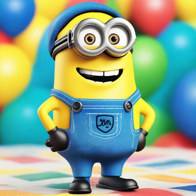 A Minion named Phil standing cheerfully with a wide smile